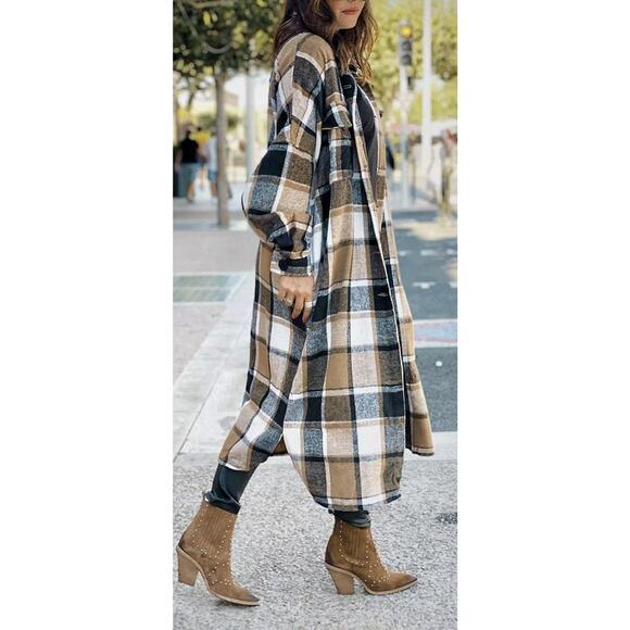 NICE Fall Shacket & Dress Combo – Size XL, Black / Brown / Ivory Plaid, NWT - Picture 1 of 15